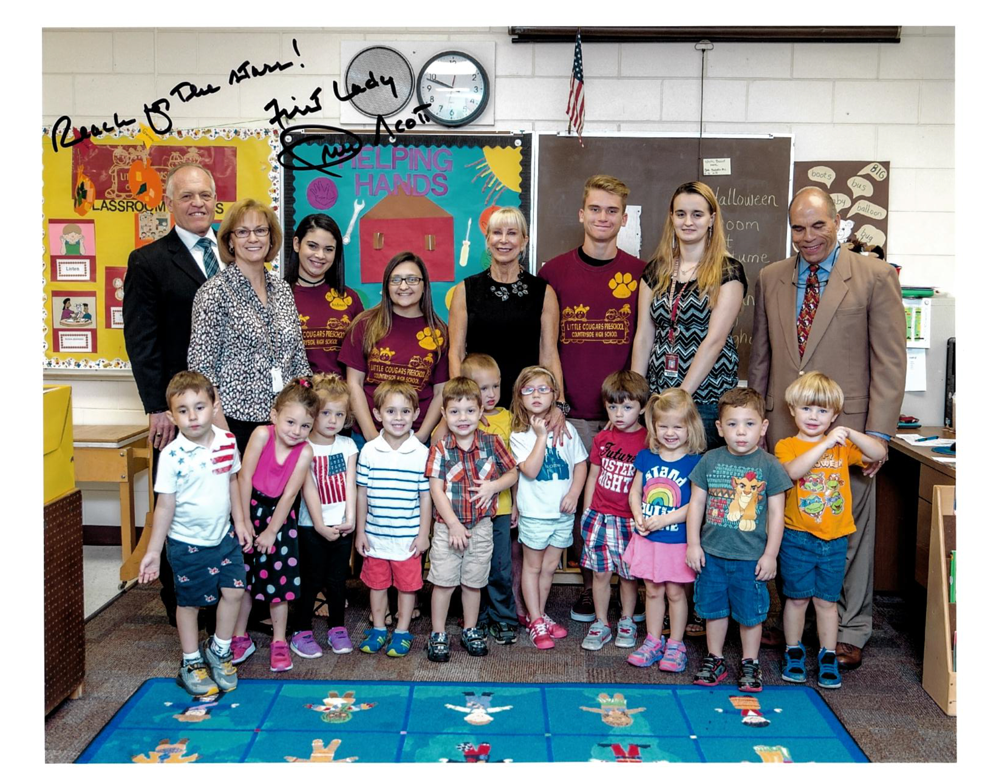 First Lady Ann Scott with Little Cougar's Preschool 